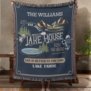 Personalized Lake House Woven Blanket