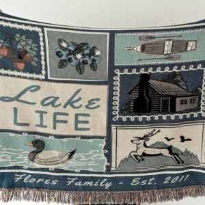 This Lake Life Woven Blanket is perfect as lake gift.