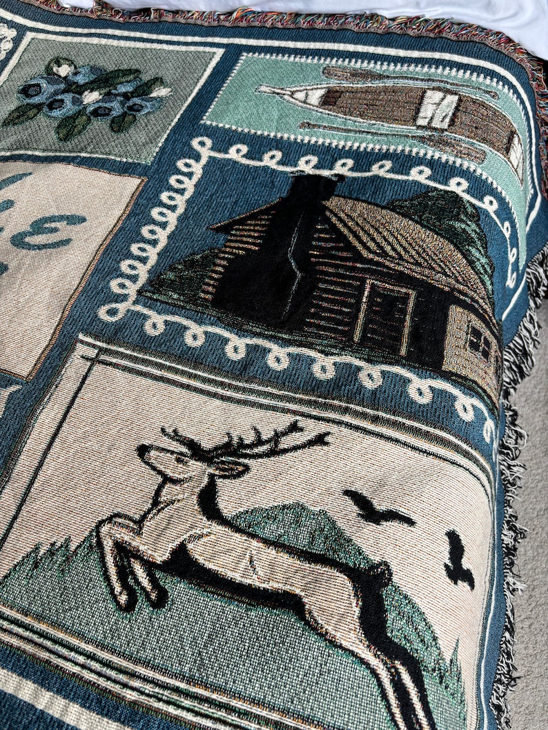 This Lake Life Woven Blanket is perfect as lake gift.