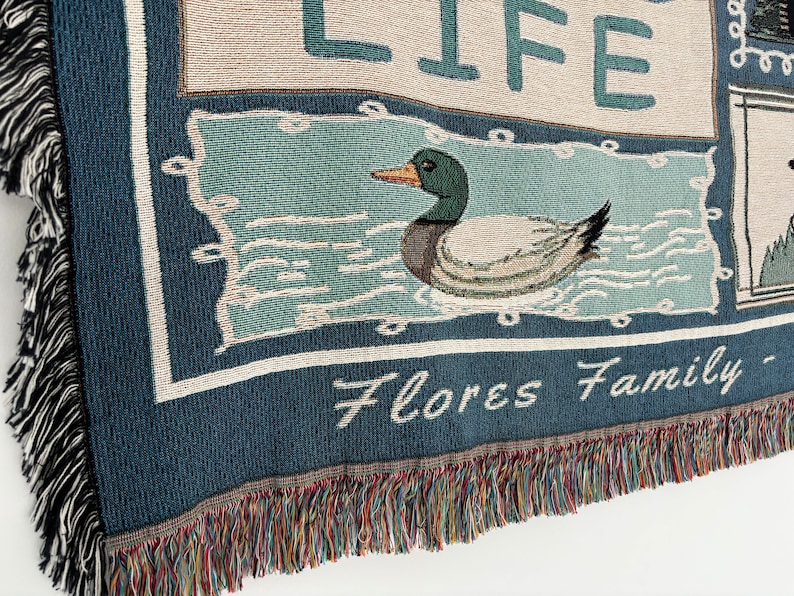 This Lake Life Woven Blanket is perfect as lake gift.