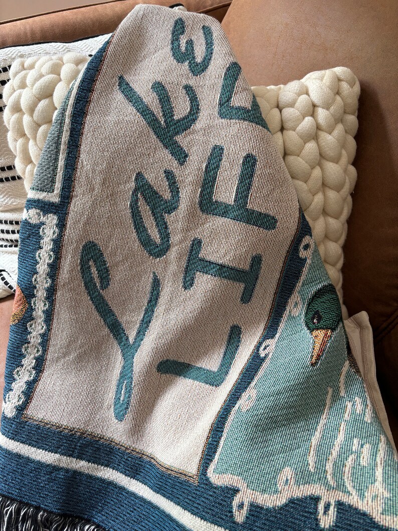 This Lake Life Woven Blanket is perfect as lake gift.