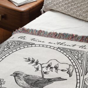 Hope is the Thing with Feathers- Emily Dickinson poetry woven blanket, hope gift, poem art wall tapestry, personalized decor for poet Writer