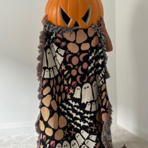 Personalized Halloween Woven Blanket - 100% cotton - featuring Ghosts, Bats, Spiders, Pumpkins - Personalized Text - Unique gift & Halloween Decor