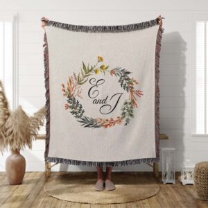UNIQUE COTTON BLANKET For Couple Initials Second Anniversary Gift For Wife Cotton Anniversary For Girlfriend Keepsake Valentines Gift