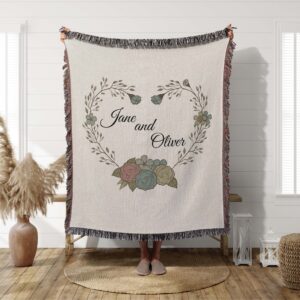 CUSTOM COTTON BLANKET For Couple, Mountains Couples Initials Throw Outdoors Second Anniversary Gift For Wife Nature Anniversary Wedding