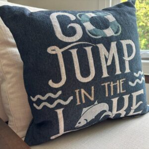 Lake House Woven Pillow - gift for Lakehouse home owner, nautical home decor, summer house Lake Cushion, Maximalist Lake Home Cabin Cottage