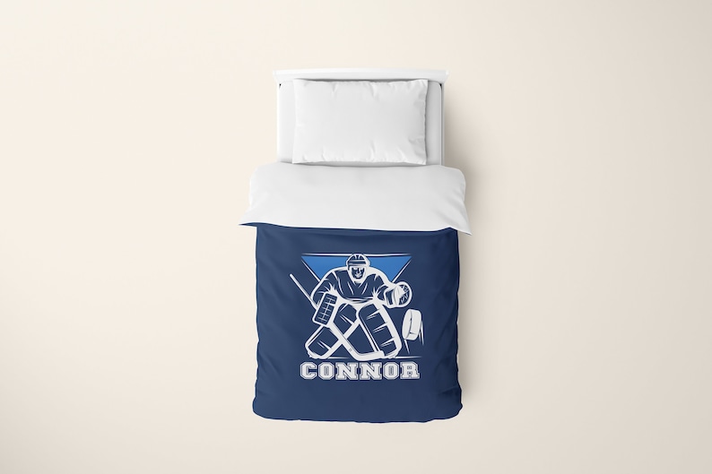 Hockey Bedding, Goalie Duvet Cover, Personalize your Duvet with your name, Custom Hockey Decor, Boys Hockey Bedding, Gifts for Sporty Kids