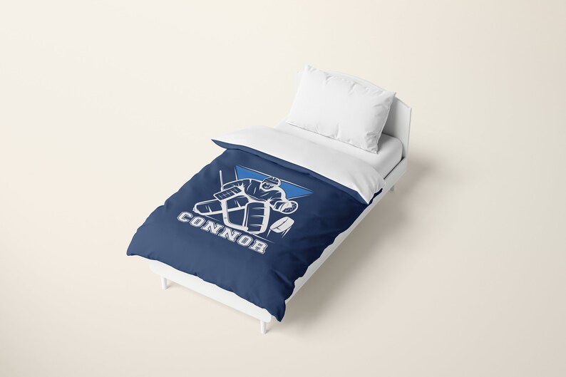 Hockey Bedding, Goalie Duvet Cover, Personalize your Duvet with your name, Custom Hockey Decor, Boys Hockey Bedding, Gifts for Sporty Kids