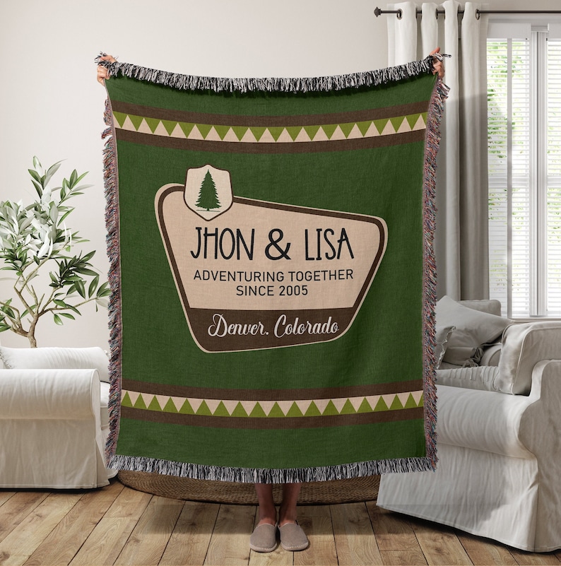 Personalized National Park Anniversary Cotton Woven Blanket, Outdoor, Camp Gift, Adventure, Wilde Life, Camp Road Trip, Adventuring Together