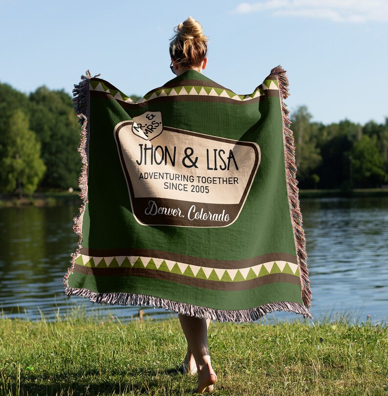 Personalized National Park Anniversary Cotton Woven Blanket, Outdoor, Camp Gift, Adventure, Wilde Life, Camp Road Trip, Adventuring Together