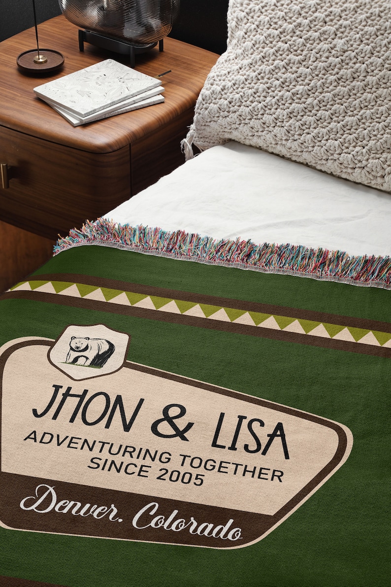 Personalized National Park Anniversary Cotton Woven Blanket, Outdoor, Camp Gift, Adventure, Wilde Life, Camp Road Trip, Adventuring Together