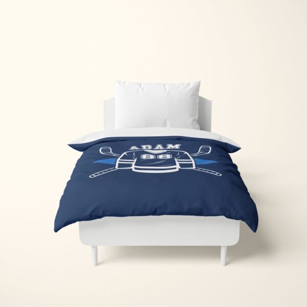 Hockey Duvet Cover, Personalized Hockey Gift for Son, Hockey Kid Decor Bedroom, Custom Name, Personalized Number, Blue Navy Kids Hockey