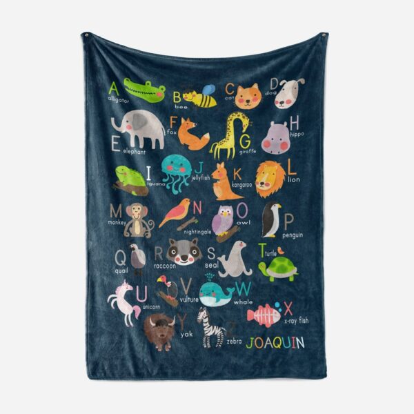 Personalized ABC Blanket - Animals Alphabet Blanket - Alphabet Gift for Kids - ABC Zoo Car Seat Blanket - Cozy & Warm Nap Blanket for Kid