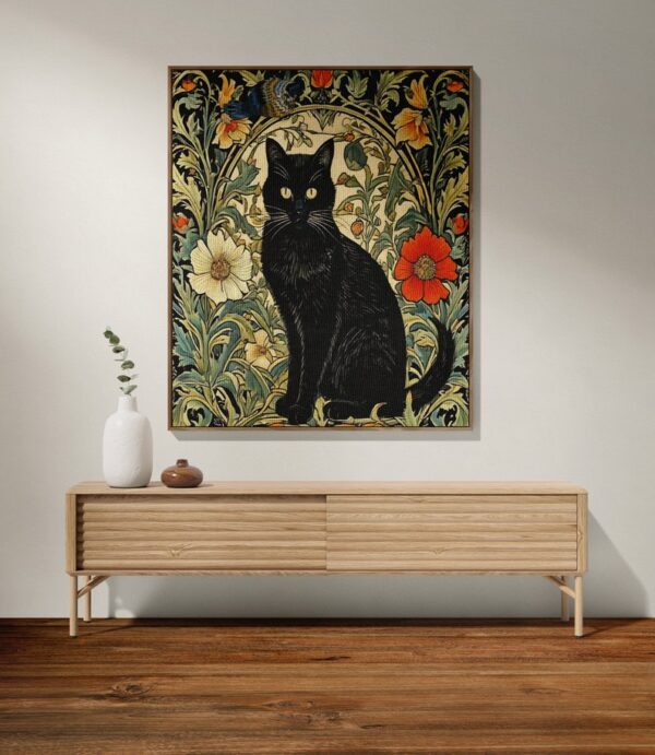 Black Cat Woven Blanket Gothic Decor, Dark Floral Black Cat Wall Tapestry, Goth Decor, Black Cat Keepsake, Black Cat Gifts, Cat In a Garden