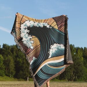 Vintage Retro Surf Decoration Ocean Waves Sea Woven Blanket Throw Tapestry Cotton Knitted Wall Art Living Room Couch Bed Blanket Beach Throw