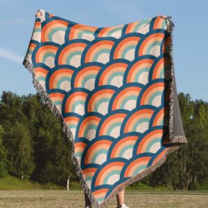 Rainbow Retro Woven Throw Blanket