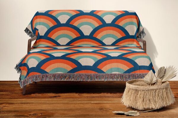 Rainbow Retro Woven Throw Blanket