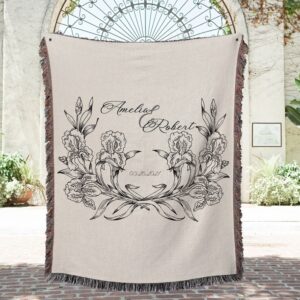 Floral Monogram Woven Blanket for Couple
