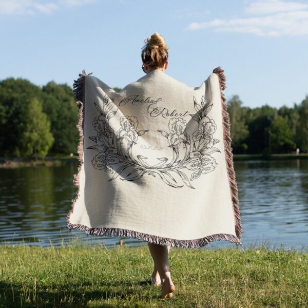 Floral Monogram Woven Blanket for Couple