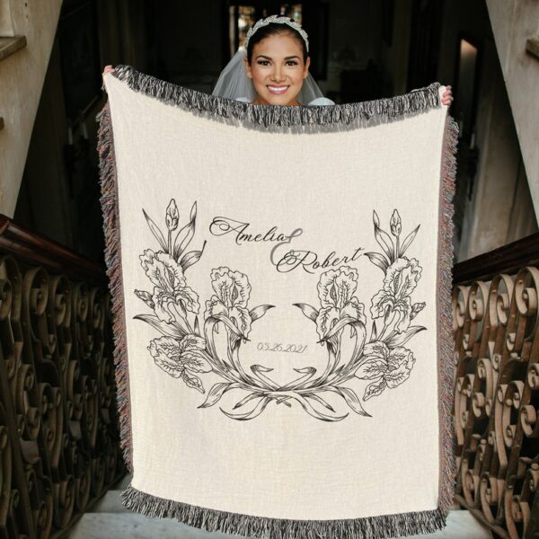 Floral Monogram Woven Blanket for Couple