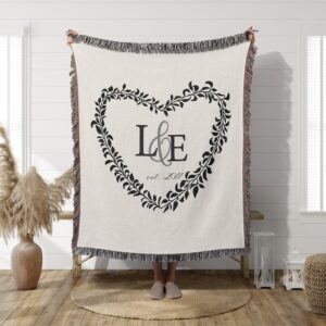 Leaf Heart Woven Blanket for Couple