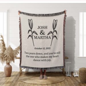 Personalized Blanket For Adults, Woven Throw Blanket Wedding Throw Unique Gift Idea for Love Cotton, Customizable Blanket for Gifting J&M