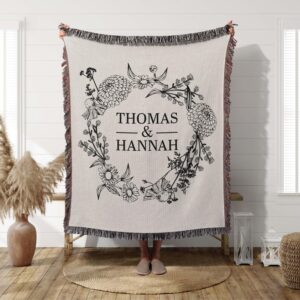 Personalized Woven Throw - Cotton Anniversary Gift - Couples Names Wedding Gift - Engagement Keepsake - Valentines Day Blanket Girlfriend
