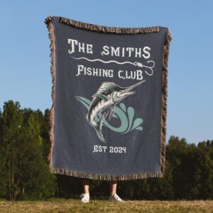 Personalized Fish Marlin Woven Blanket- Marina Gift for Fisherman - Nautical Decor - Beach House - Custom Fishing Family Gift Fishing Throw