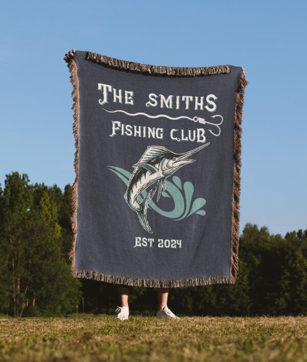 Personalized Fish Marlin Woven Blanket- Marina Gift for Fisherman - Nautical Decor - Beach House - Custom Fishing Family Gift Fishing Throw