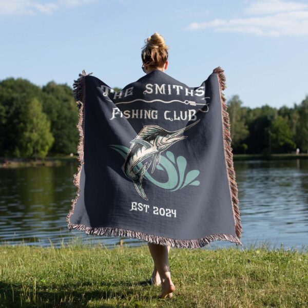 Personalized Fish Marlin Woven Blanket- Marina Gift for Fisherman - Nautical Decor - Beach House - Custom Fishing Family Gift Fishing Throw