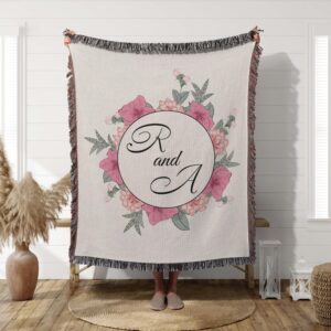 Initials Woven Blanket, Cotton anniversary gift for Wife for Girlfriend - Valentines Gift - 2nd Anniversary Gift