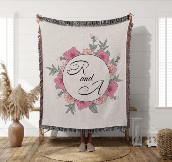 Initials Woven Blanket, Cotton anniversary gift for Wife for Girlfriend - Valentines Gift - 2nd Anniversary Gift
