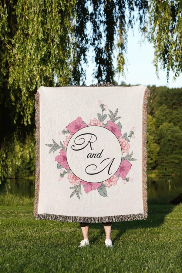 Initials Woven Blanket, Cotton anniversary gift for Wife for Girlfriend - Valentines Gift - 2nd Anniversary Gift