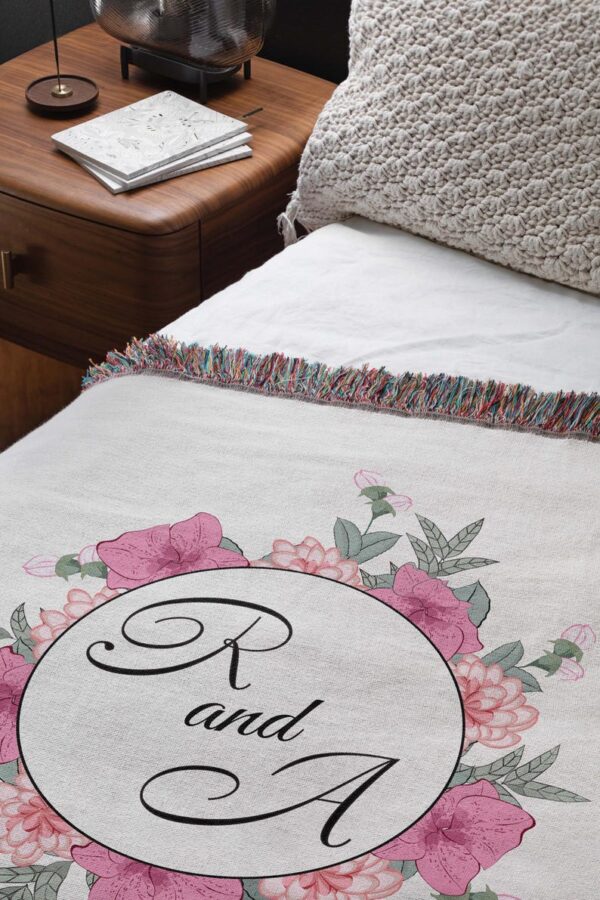 Initials Woven Blanket, Cotton anniversary gift for Wife for Girlfriend - Valentines Gift - 2nd Anniversary Gift