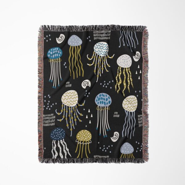 Jellyfish Woven Blanket, Ocean Animal Home Decor - Jellyfish Gifts - Underwater Sea Animal Throw - Marine Sealife Theme for Beach House