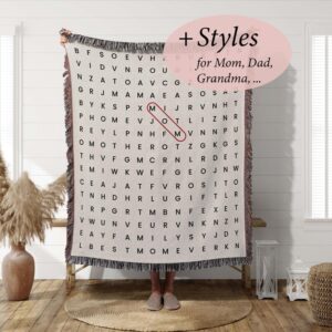 Word Search Woven Blanket - Unique Gift for Mom, Dad, Grandma, Grandpa, Family, Friend, Christmas, Birthday, Anniversary - 100 Cotton