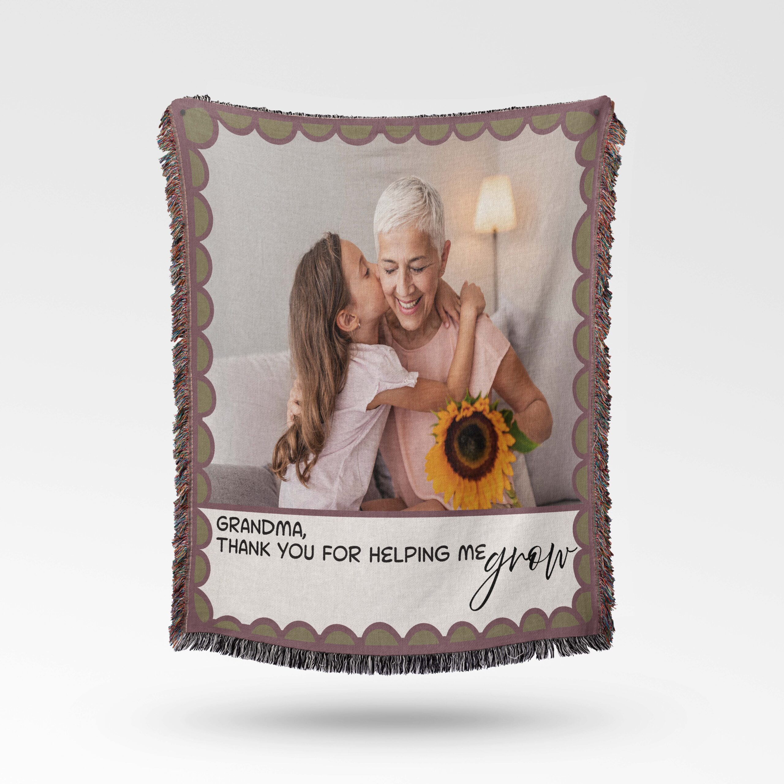 Grandma Personalized Photo Woven Cotton Throw, Picture Blanket, Custom Blanket with Picture, Custom Photo Blanket for Grandma Gift