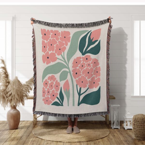 Pink Hydrangea Blanket - Personalized Flower Design in Woven Blanket, Soft Blanket, Sherpa Blanket, Area Rug, Pennant, Wall Tapestry - Trendy Matisse Minimal