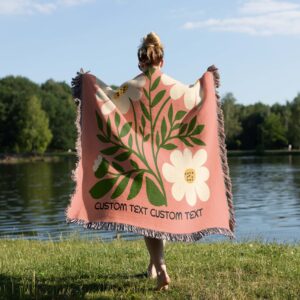 Personalized Flower Design in Woven Blanket, Soft Blanket, Sherpa Blanket, Area Rug, Pennant, Wall Tapestry - Trendy Matisse Minimal