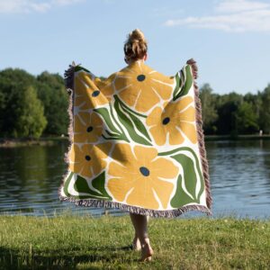 Personalized Flower Design in Woven Blanket, Soft Blanket, Sherpa Blanket, Area Rug, Pennant, Wall Tapestry - Trendy Matisse Minimal
