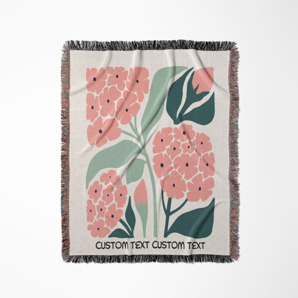 Pink Hydrangea Blanket - Personalized Flower Design in Woven Blanket, Soft Blanket, Sherpa Blanket, Area Rug, Pennant, Wall Tapestry - Trendy Matisse Minimal