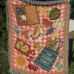 Family picnic blanket, family picnic blanket with harness, family gift, family heirloom, family keepsake, woven beach blanket, water resistant picnic blanket, waterproof outdoor picnic blanket, pretty picnic blanket, unique custom blanket, Christmas gift for family, cute picnic blankets.