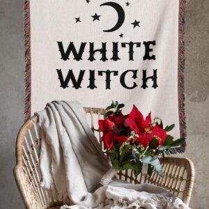 White Witch Woven Blanket - Witchy Christmas Gift - Gift for Magic Lovers - Manifest - Intuitive Healer - Mystical & Soft Home Décor -white witchy, witchy woven blanket, mystical home décor, witchy throw blanket, witch inspired, boho witch blanket, magical home, witchy aesthetic, spiritual woven, white mystical, witchcraft essential, cozy witch décor, enchanted blanket