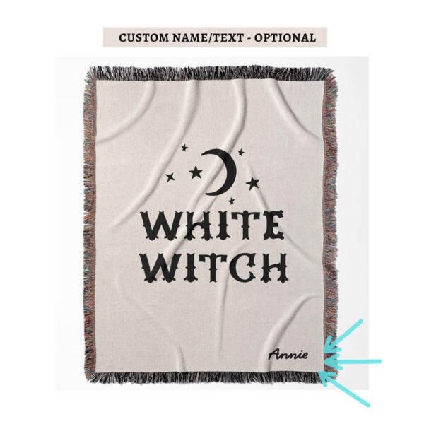 White Witch Woven Blanket - Witchy Christmas Gift - Gift for Magic Lovers - Manifest - Intuitive Healer - Mystical & Soft Home Décor -white witchy, witchy woven blanket, mystical home décor, witchy throw blanket, witch inspired, boho witch blanket, magical home, witchy aesthetic, spiritual woven, white mystical, witchcraft essential, cozy witch décor, enchanted blanket