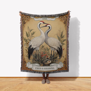 Eternal Bond Cranes in Love Woven Blanket for Couples - Symbol of lifelong love and commitment, featuring two cranes in a romantic design. Soft, high-quality woven throw perfect as a romantic gift, love memento, or heirloom. Ideal for anniversaries, weddings, and special occasions. Cozy and elegant home decor for couples, showcasing devotion and unity. A timeless keepsake to cherish forever, representing enduring affection and companionship.